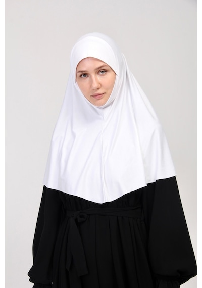 Manolyaşal İslamic Hijab Pratik Eşarp Peçeli-peçesiz Hazır Türban Sufle - Beyaz Beyaz