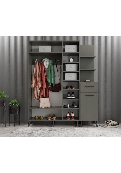 Açelya Portmanto Vestiyer Ayakkabılık Füme M3 140cm Montaj Dahil