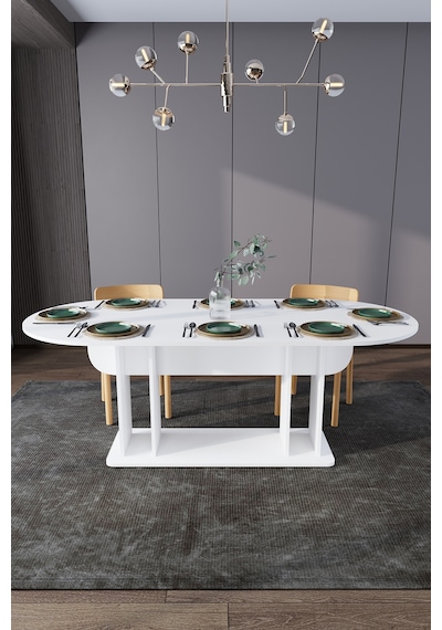 Modern 8 Kişilik Mutfak Yemek Masası %100 Mdf Mutfak Yemek Odası Masası Ym08 Beyaz
