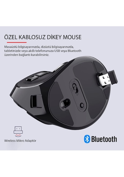 Kenly MC200 Bluetooth Şarj Edilebilir Kablosuz Dikey  Sessiz Mouse