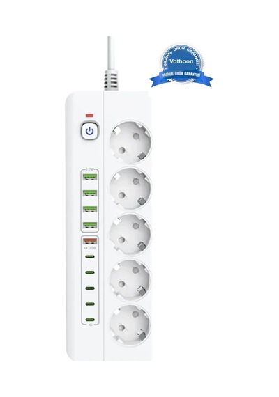 3500w Akım Korumalı 5 Li Grup Priz: 5x Usb + 5x Type-c Çıkışlı 2 Metre 0
