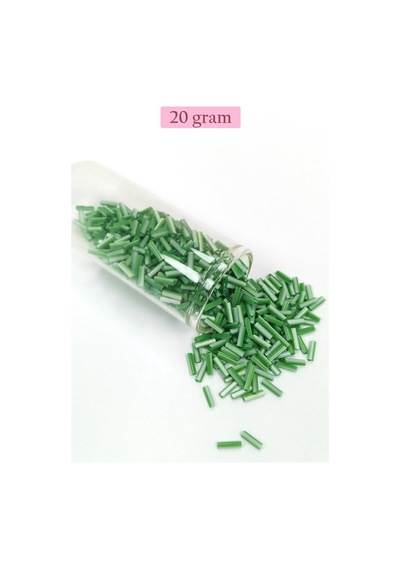 Uzun Boru Kesme Boncuk Çap 2mm Uzunluk 10 Mm - 20 Gram - Yeşil Beyaz - Bnc247 Diğer