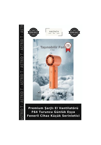 Premium Şarjlı El Vantilatörü F64 Turuncu Günlük Eşya Fenerli Cihaz Küçük Serinletici
