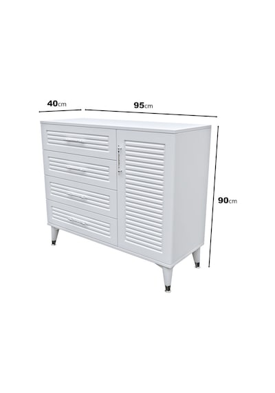 Panjurlu 4 Çekmeceli 1 Kapaklı Şifonyer Modern Tasarım, Mdf Kapak, Beyaz Gümüş Beyaz