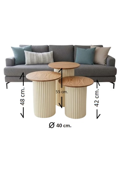 Most Trio Bohem 3'lü Mdf Zigon Sehpa Traverten