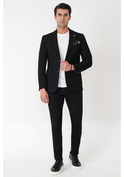 Slim Fit Torba Cepli Fitilli Dokuma Esnek Yünlü Siyah Ceket C 747