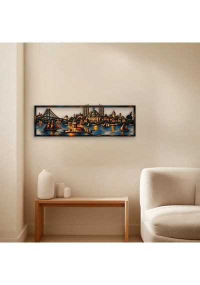 İstanbul Boğazı Panosu - Metal Tablo - Dec0257 120 X 39 Cm Çok Renkli