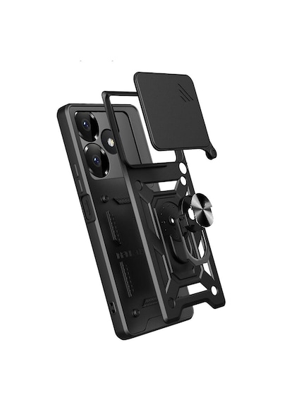 Ennar Xiaomi Redmi 13 4g Kılıf Magnetik Standlı Sürgülü Kamera Korumalı 360 Döner Yüzüklü Kapak Lacivert