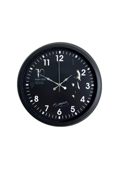 Siyah 40 Cm Metal Atatürk Seri Duvar Saati Çok Renkli