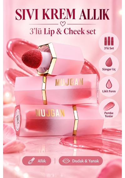 3 Lü Sıvı Krem Allık Seti - Lip And Cheek Çok Renkli