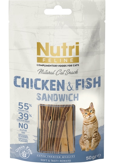 Nutri Feline Tahılsız Tavuk Etli ve Ton Balıklı Kedi Ödülü 50 G