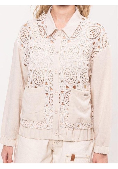 Zekids Kız Çocuk Dantelli Motifli Brode Bomber Ceket-13933 Bej