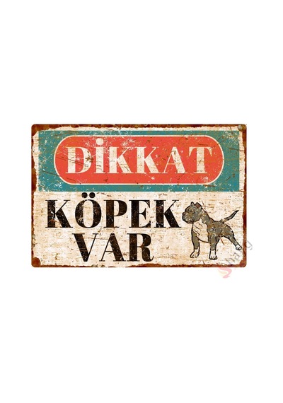 Dikkat Köpek Var Pas Görünümlü Vintage Alüminyum Uyarı Levhası - Pitbull - 15cm X 22,5cm