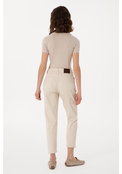 U.S. Polo Assn. Kadın Ekru Çizgili Keten Karışımlı Carrot Fit Jean Pantolon 50300954-VR019