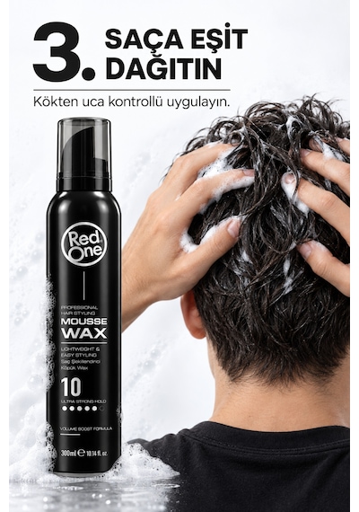 Redone Profesyonel Hair Styling Mousse Wax Ultra Strong Hold No:10 & Ultra Güçlü Tutuşlu Köpük Wax 300 Ml