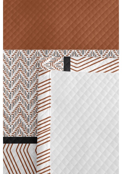 Kahverengi Geometrik Genç Odası Tek Kişilik Pike Takımı - Çizgili 160x220 Cm Kapitone Yatak Örtüsü Kumlu Ufuk Kıyısı