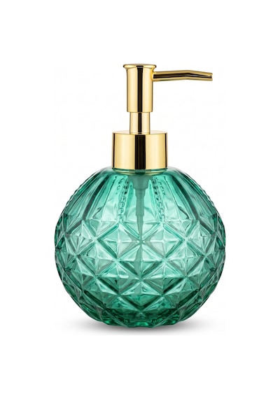 Boby Diamond Küre Cam Sıvı Sabunluk Gold Pompalı Kristal Desenli Dekoratif Banyo Ve Mutfak Dispenseri - 16 Cm X 10 Cm - 500ml - Yeşil