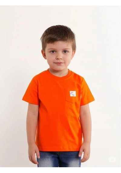 Breeze Erkek Bebek Cep Detaylı Basic T-shirt-15832 Turuncu
