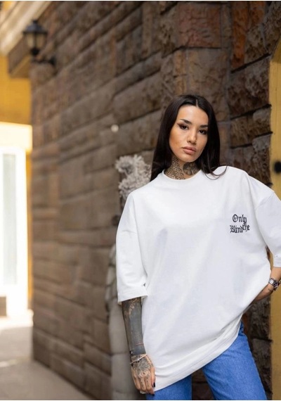 Freedom Storee Kadın Tişort Bisiklet Yaka Baskılı Yazlık Kısa Kol Oversize T-shirt - Beyaz Çok Renkli