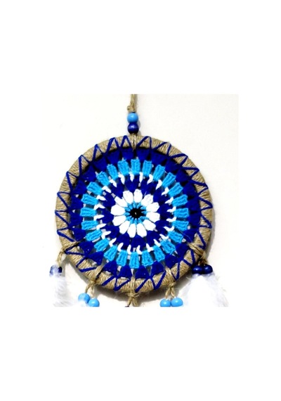 Nazar Boncuğu Desenli Dream Catcher El Yapımı Kuş Tüylü Rüya Kapanı Duvar Süsü