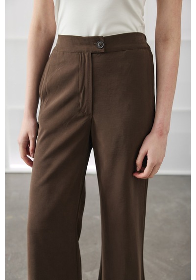Molene Kahverengi Bol Paça Basic Pantolon