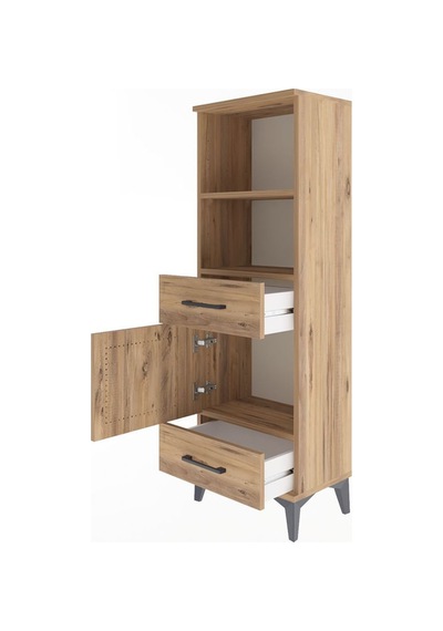 Arges Dolap 3 Raflı 2 Çekmeceli Tek Kapaklı 44x30x134 Çam-çam Atlas Çam