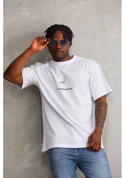 Suma Unisex Baskılı Oversize T-shirt Beyaz L Beden