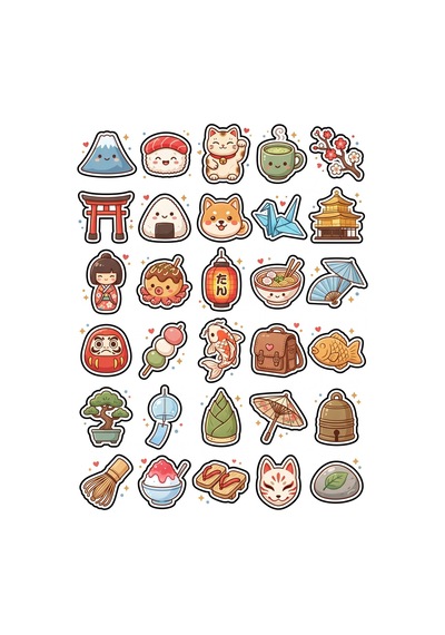 30 Adet Japon Kültürü Sticker Seti - Laptop Defter Ajanda İçin Çok Renkli
