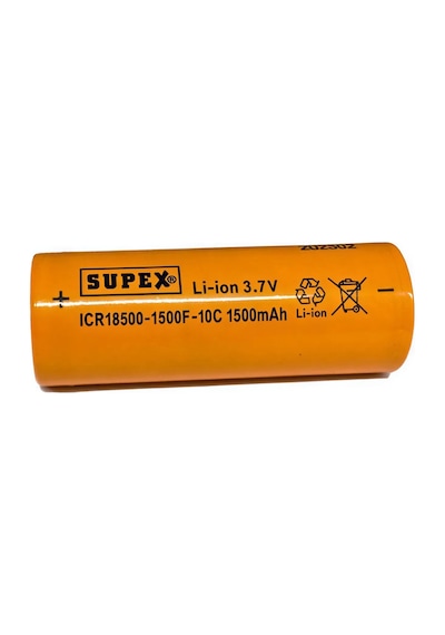 Supex Icr18500-1500f-10c 3.7v 1500mah Li-ion Düz Kafa Başsız Pil