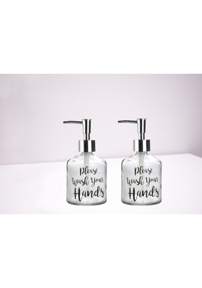 Banyo Seti Cam Sıvı Sabunluk 2 Adet,yazılı Model 300ml 7,6x15,5cm Çok Renkli
