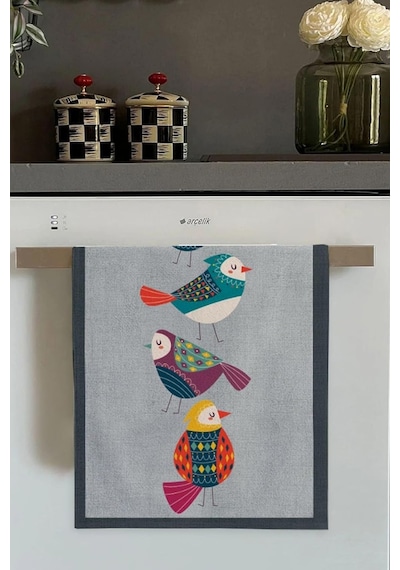 Viva Home Gri Papağan Desenli Fırın Mutfak Havlusu 30x50cm Diğer