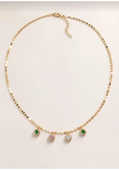 Lunarie Renkli Zirkon Taşlı Çember Sarkıtlı Vintage Kolye Altın