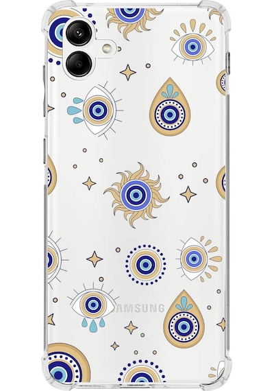 Prinrify Samsung Galaxy A04 Uyumlu Nazar Boncuğu 5 Baskılı Şeffaf Köşe Korumalı Antişok Kılıf
