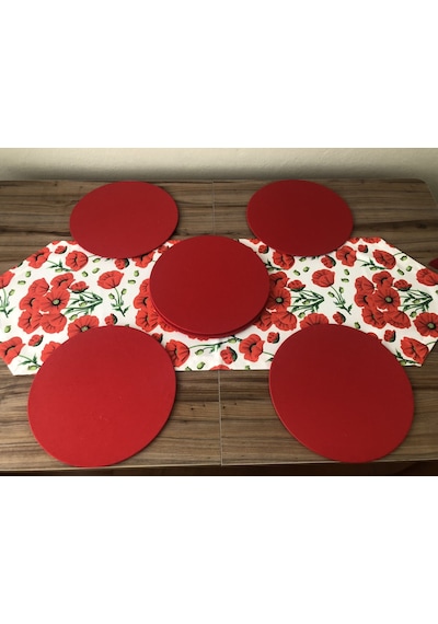Kırmızı Gelincik Desenli Runner & Supla Çok Renkli
