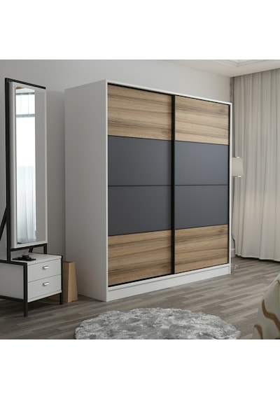 Minarmobilya Minar Kale 2 Kapaklı Sürgülü Dolap 180 Cm - Beyaz/Antrasit/Dore