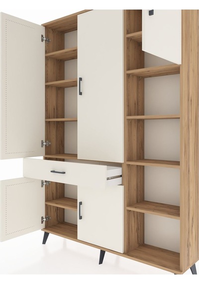 Arges Dolap 10 Raflı Tek Çekmeceli 5 Kapaklı 132x30x195 Çam-a... Çam