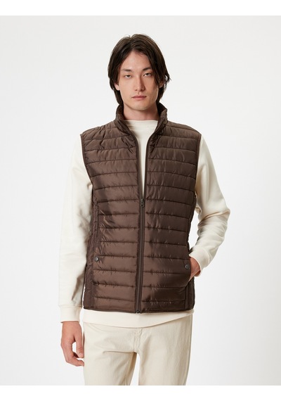 Koton Şişme Yelek Slim Fit Dik Yaka Cep Detaylı Kahverengi 5wam20123hw Kahverengi