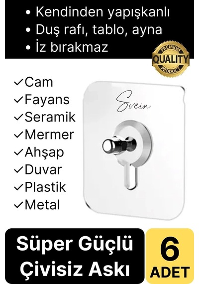 6 Adet Süper Güçlü Kendinden Yapışkanlı Tutunabilen Çok Amaçlı Çerçeve Tablo Banyo Duş Mutfak Askı Çok Renkli