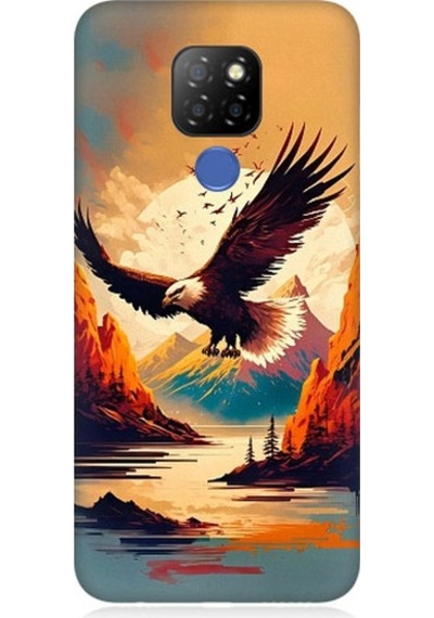 General Mobile Gm 20 Uyumlu Uçan Siyah Beyaz Kartal Desenli Silikon Kılıf