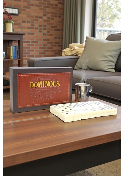 Lüks Deri Kutulu Premium Domino Seti 28 Parça Spinner Lı Çift 6 Taş 2-4 Oyuncu Yeni Yıl Hediyesi