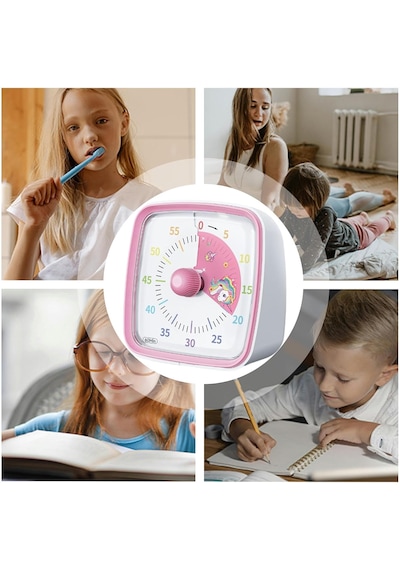 Yunbaoit Gece Işıklı Beyaz, Renkli Gökkuşağı Tasarımlı 60 Dakikalık Mekanik Mutfak Ve Çocuk Zamanlayıcı Sevimli Ve Kullanışlı Timer Pembe