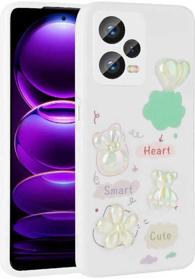 Xiaomi Redmi Note 12 Pro Plus 5g Kılıf Kabartma Figürlü Parlak Zore Toys Silikon Kapak Beyaz