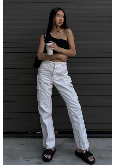 Seeh Siyah Tek Omuzlu Kadın Crop Sh146