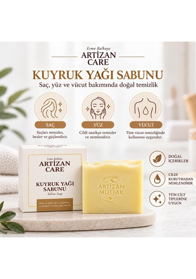 Artizan Care Kuyruk Yağı Sabunu 110 G El Yapımı Doğal Sabun Doğal Gliserin İçeren Saç, Yüz Ve V