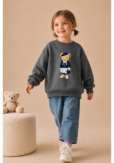 Monila Kız Çocuk 3 İplik Kumaş Pamuklu Ayıcık Baskılı Sweatshirt Antrasit Monila Kız Çocuk 3 İplik Kumaş Pamuklu Ayıcık Baskılı Sweatshirt Antrasit