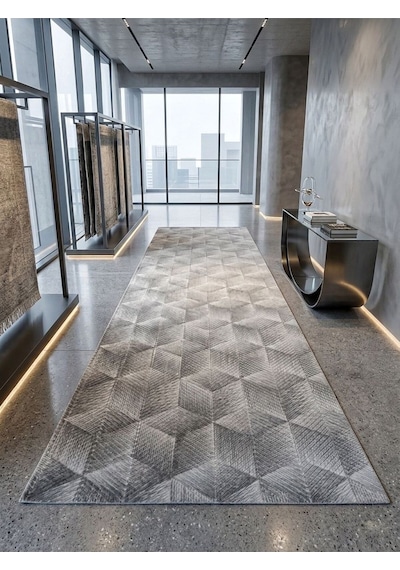 Dinarsu Aksu Prime Halıcılık Gri Geçişli Modern Kaymaz Taban Salon Hol, Koridor Mutfak Yıkanabilir Jel Kesme Yolluk