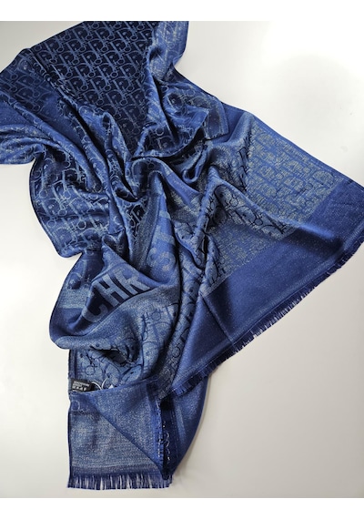 Miorel Scarfs Cd Desen Kaşmir İpek Şal Scarfs Cashmere Shawl Hijab Yeni Sezon Lacivert
