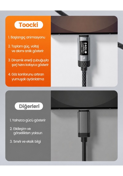 240w Pd 3.1 Oled Ekranlı Type-c To Type-c Hızlı Şarj Kablosu E-ma