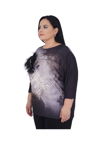 Büyük Beden Tüğlü Taş Detaylı Oversize Bluz Siyah