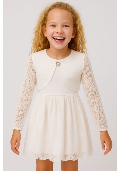 Esila Kids Kız Çocuk Dantel Bolero Kız Çocuk Bolero Özel Gün Kız Çocuk Ceket Modeli 1-11 Yaş Ekru